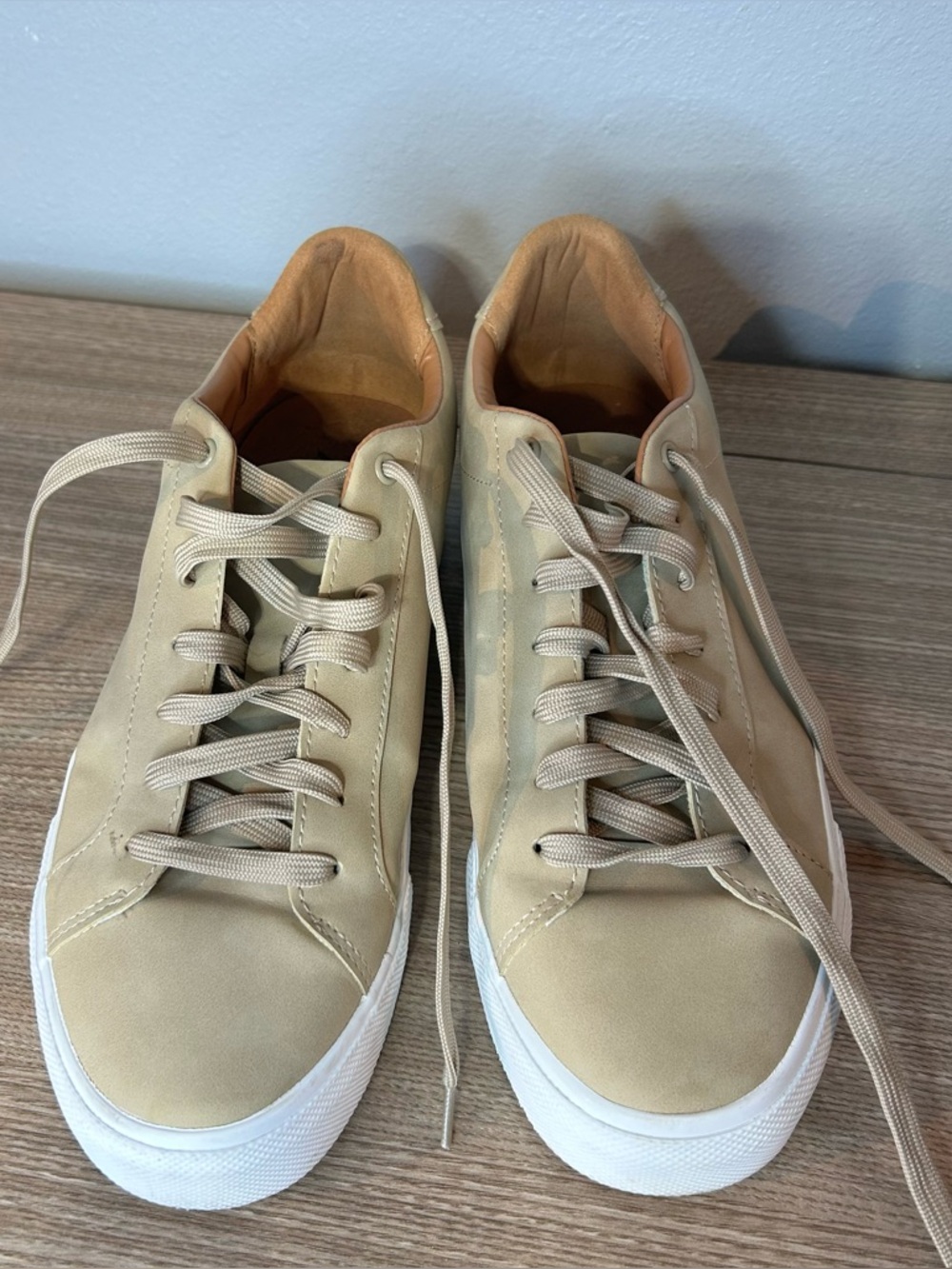 Zara Beige Lace-Up Sneakers with White Sole